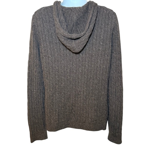 LL Bean Womens M-Reg Cable Knit Full Zip Hooded Sweater Brown Lambs' Wool Blend - Picture 2 of 8